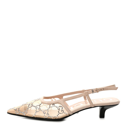 Gucci Tela Retino Kid Scamosciato Crystal GG Monogram Square G 35mm Slingback Pumps 37 Light Powder Skin Rose 1 of 9