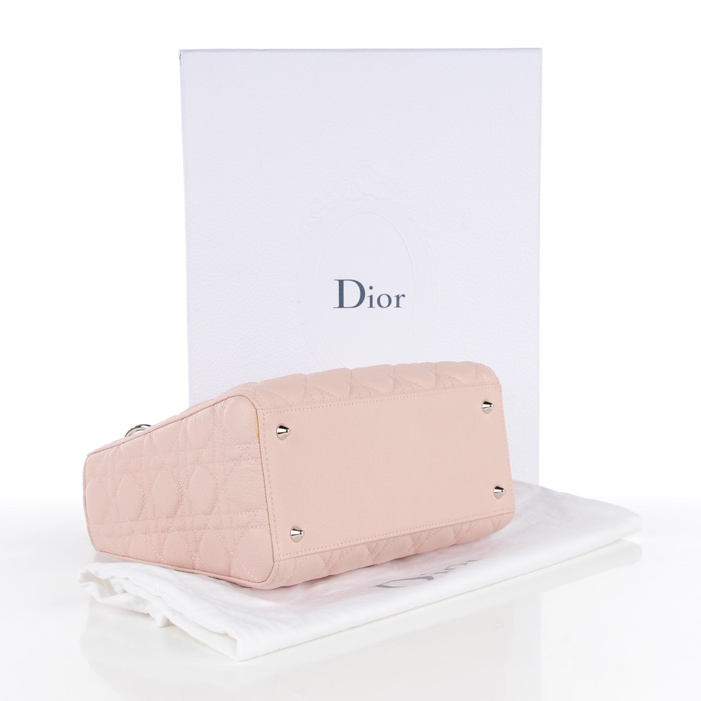 Grained Calfskin Cannage Medium Lady Dior Rose Poudre