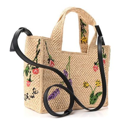 Loewe X PAULA'S IBIZA Raffia Floral Embroidered Small Font Tote Natural Tan Multicolor 3 of 9