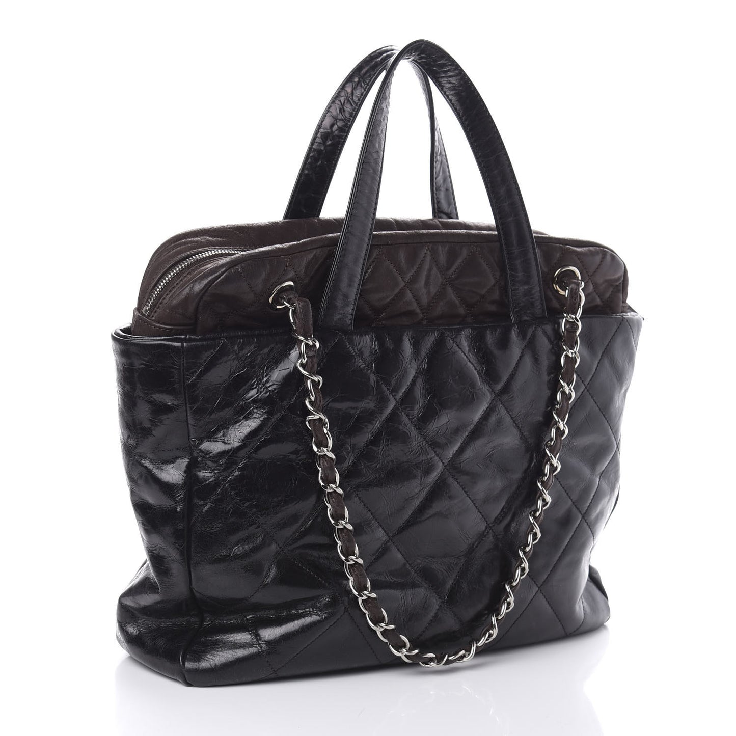 Glazed Calfskin Lambskin Portobello Tote Black