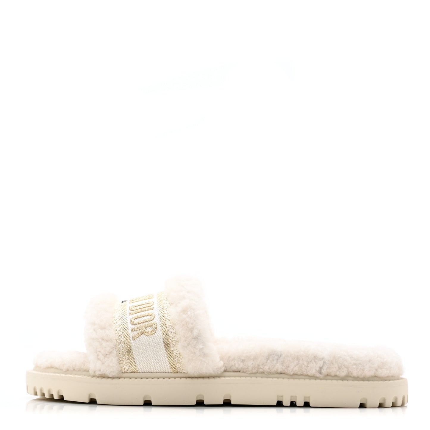 Shearling Canvas Lurex Embroidered Dway 10mm Slide Sandals 40 Natural Platinum