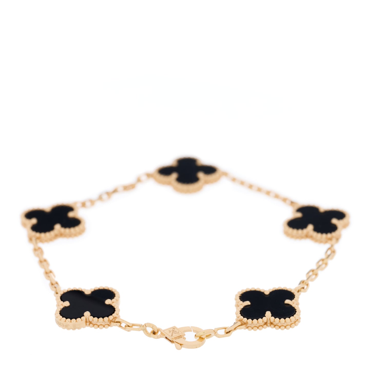 18K Yellow Gold Black Onyx 5 Motifs Vintage Alhambra Bracelet
