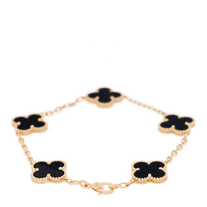 Van Cleef & Arpels 18K Yellow Gold Black Onyx 5 Motifs Vintage Alhambra Bracelet 2 of 3
