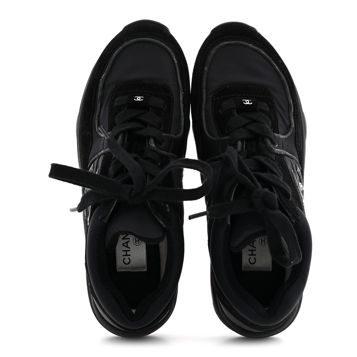 Chanel Fabric Calfskin Suede CC Sneakers 38 Black 2 of 10