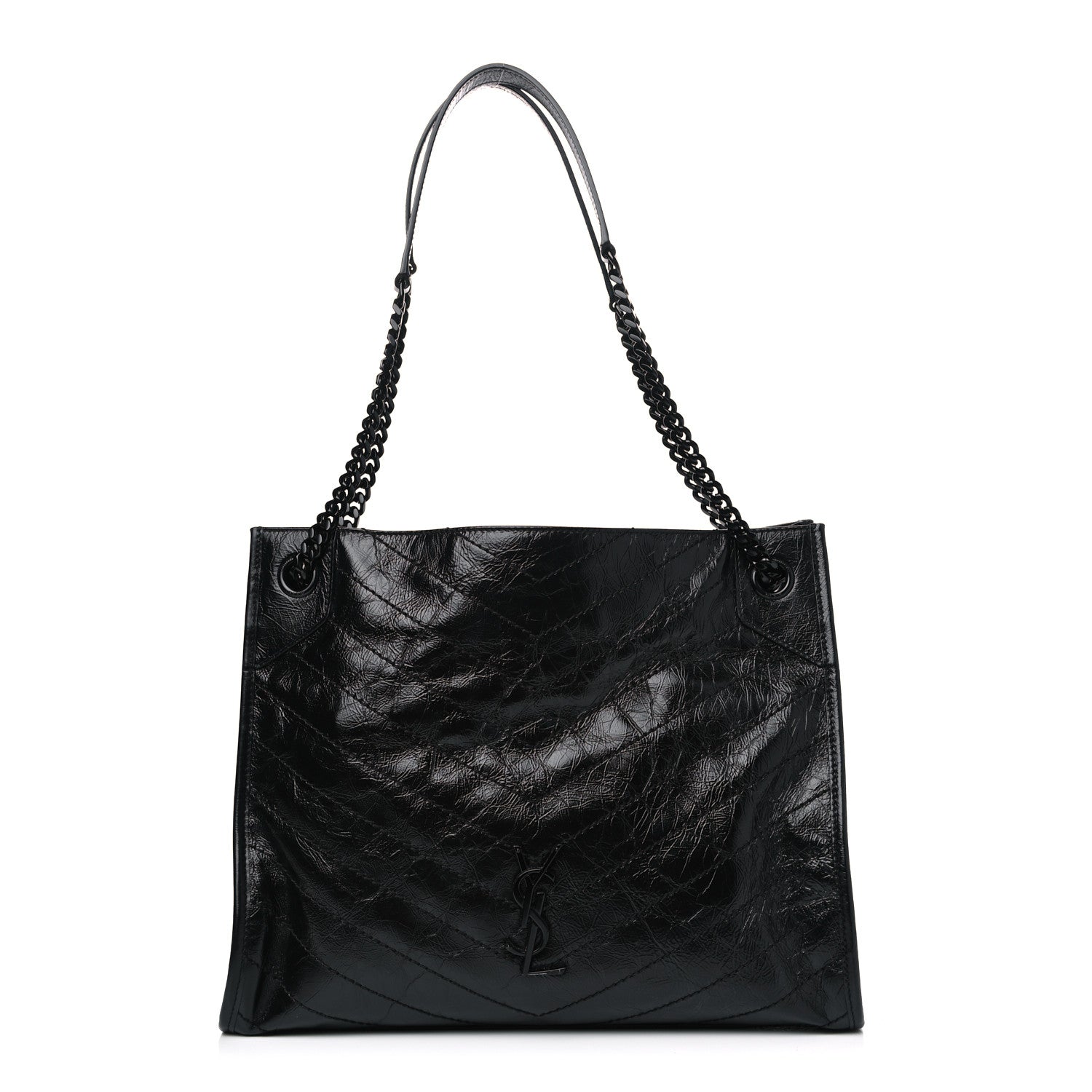 Saint Laurent Crinkled Calfskin Matelasse Monogram Medium Niki Shopper Tote Black 1 of 4