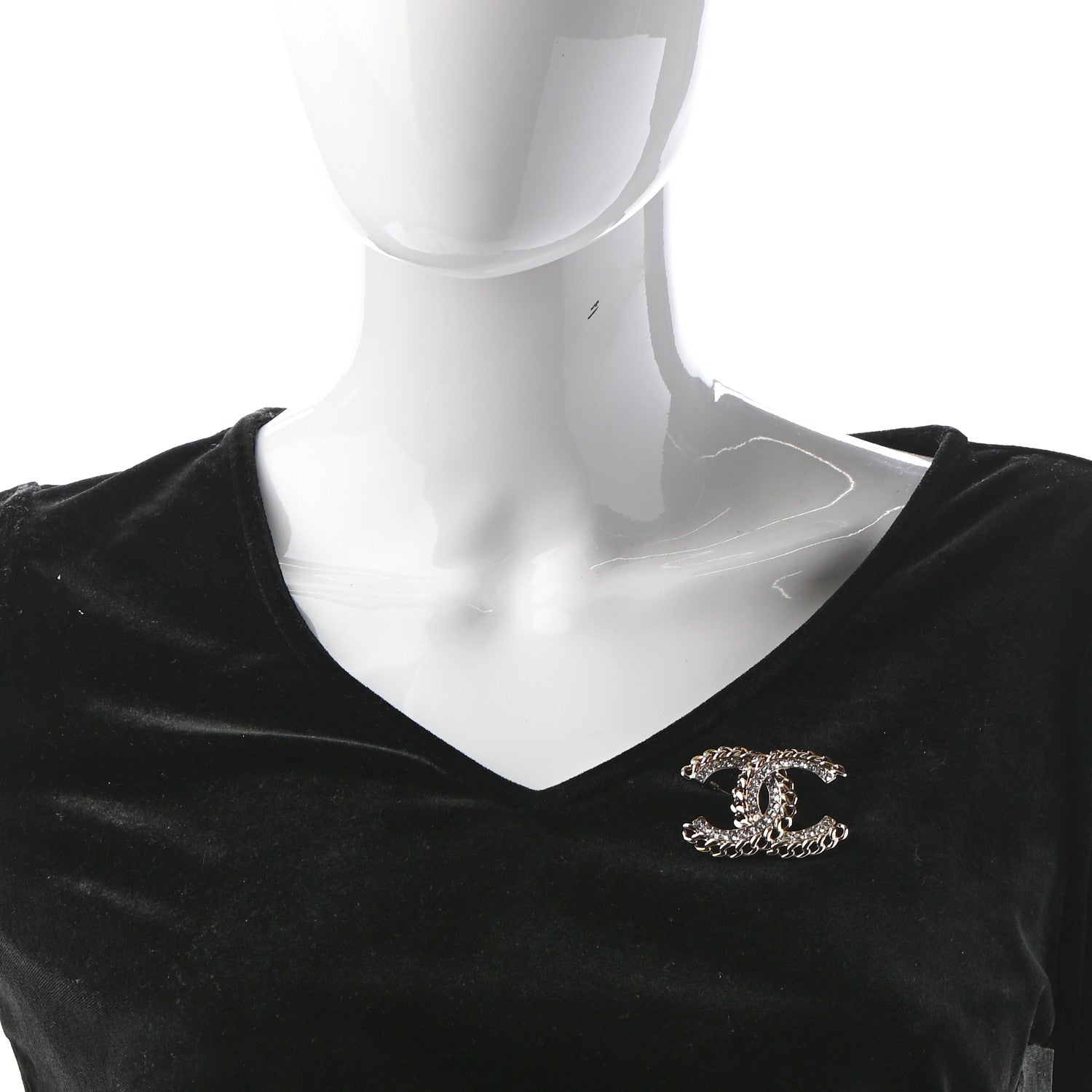 Chanel Crystal Chain CC Brooch Gold 2 of 5