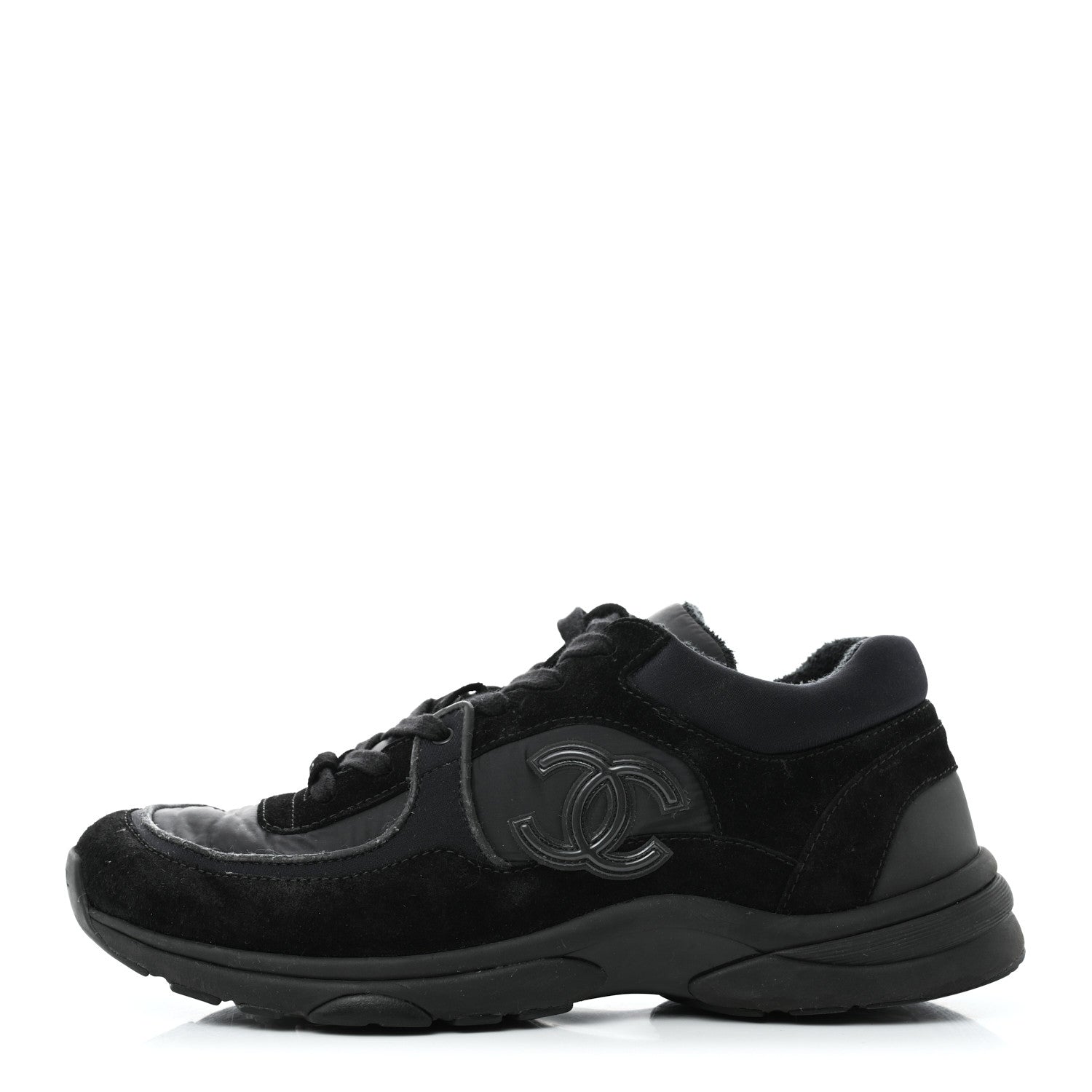 Chanel Fabric Calfskin Suede CC Mens Sneakers 42 Black 1 of 9