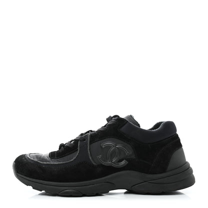Chanel Fabric Calfskin Suede CC Mens Sneakers 42 Black 1 of 9