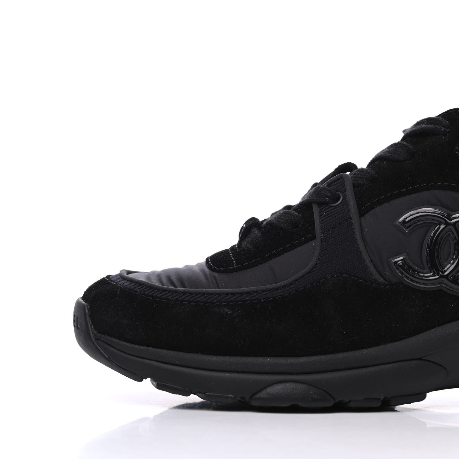 Chanel Nylon Calfskin Suede CC Sneakers 36.5 Black 10 of 18