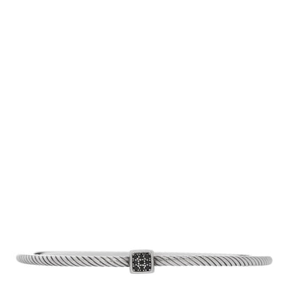 David Yurman Sterling Silver Black Diamond 3mm Square Cable Wire Bangle 1 of 3