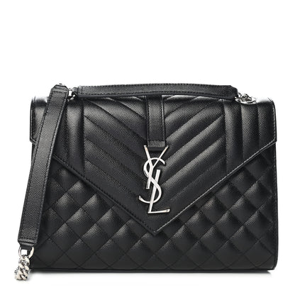 Saint Laurent Grain De Poudre Textured Mixed Matelasse Triquilt Medium Monogram Satchel Black 1 of 9