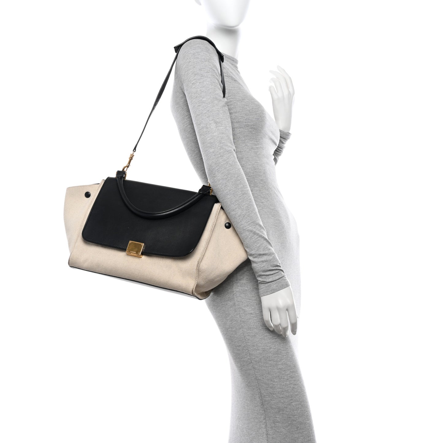 Smooth Calfskin Canvas Medium Trapeze Cream