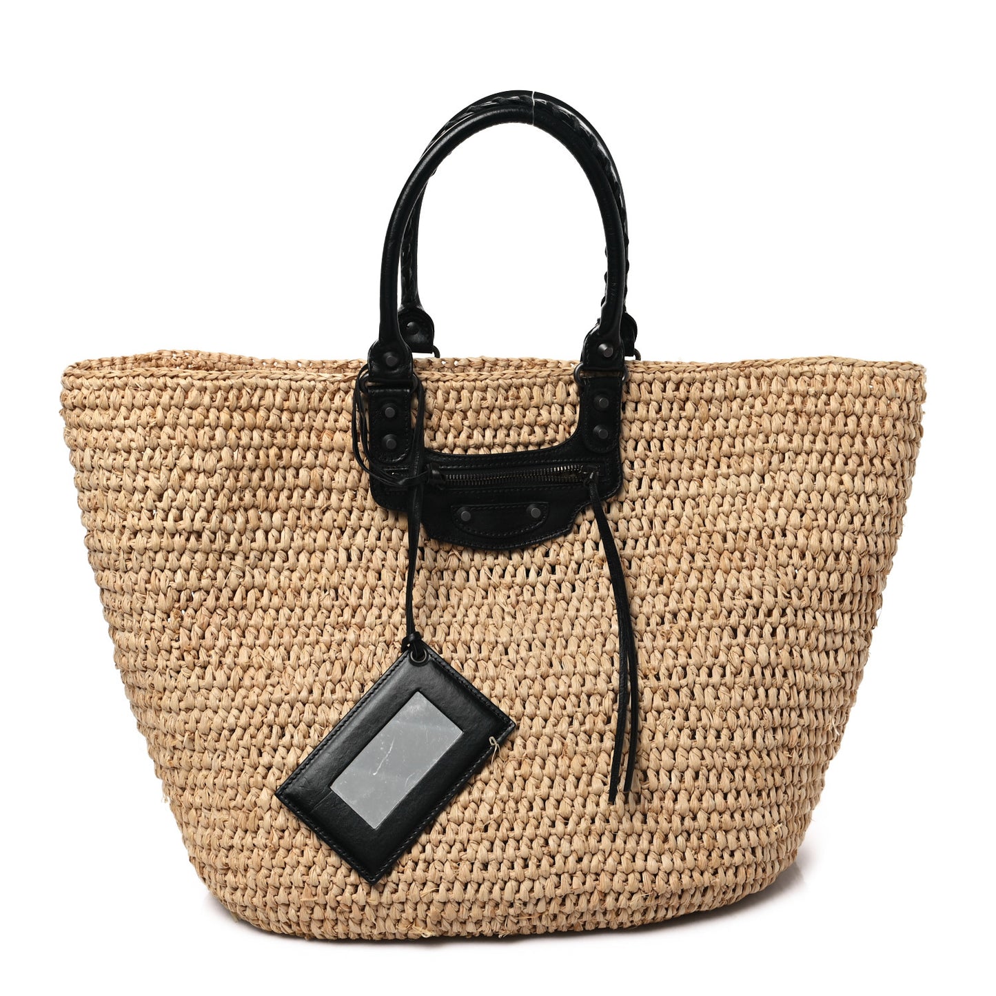 Raffia Woven Large Panier Tote Natural Black