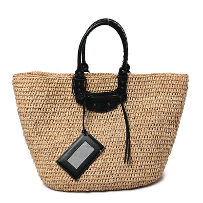 Balenciaga Raffia Woven Large Panier Tote Natural Black 3 of 10