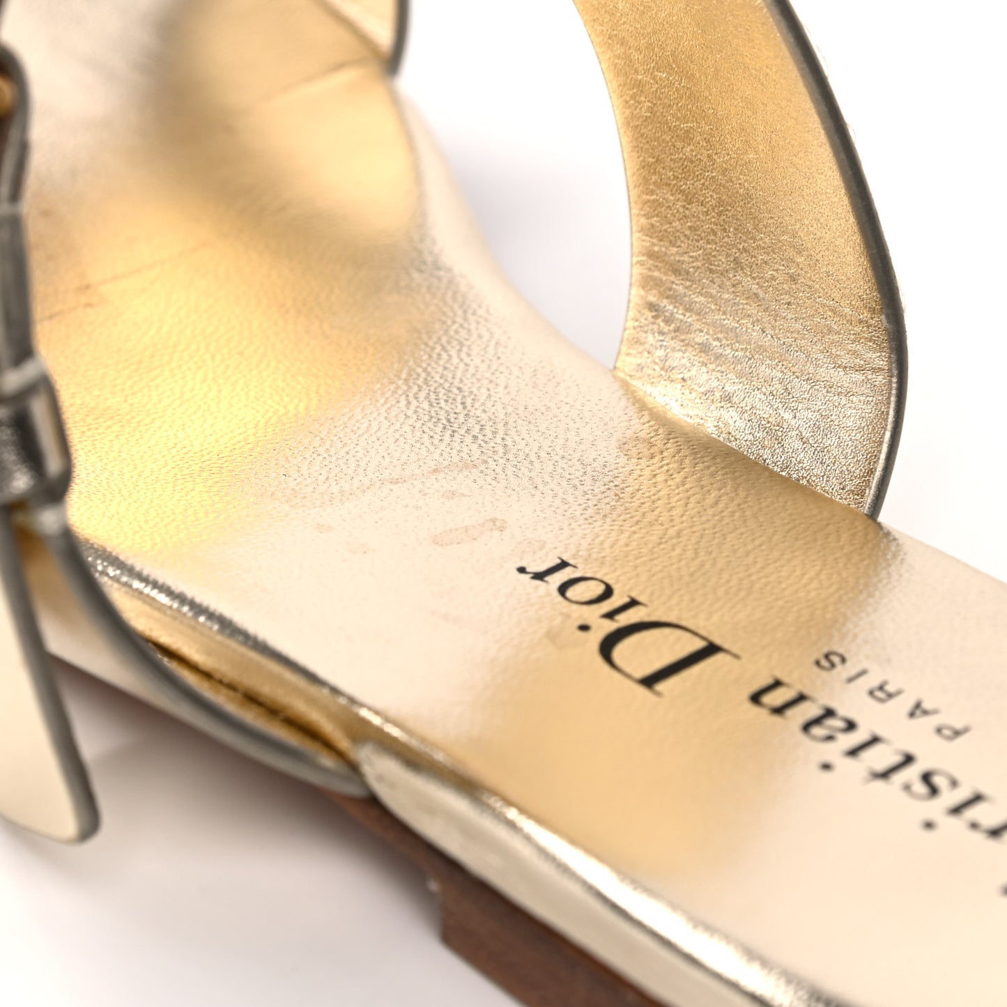 Laminated Calfskin D-Dior Slide Flat Sandals 35.5 Pale Gold