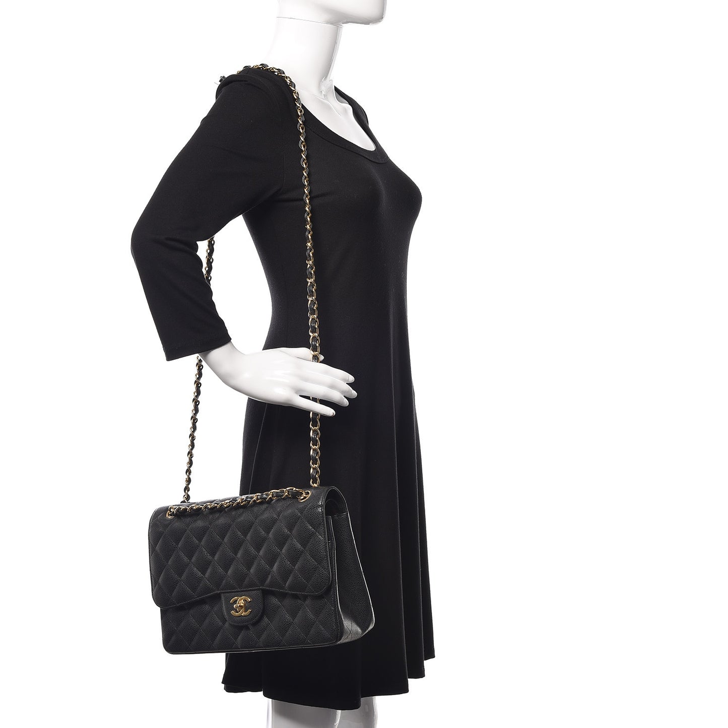 Caviar Quilted Jumbo Double Flap Black