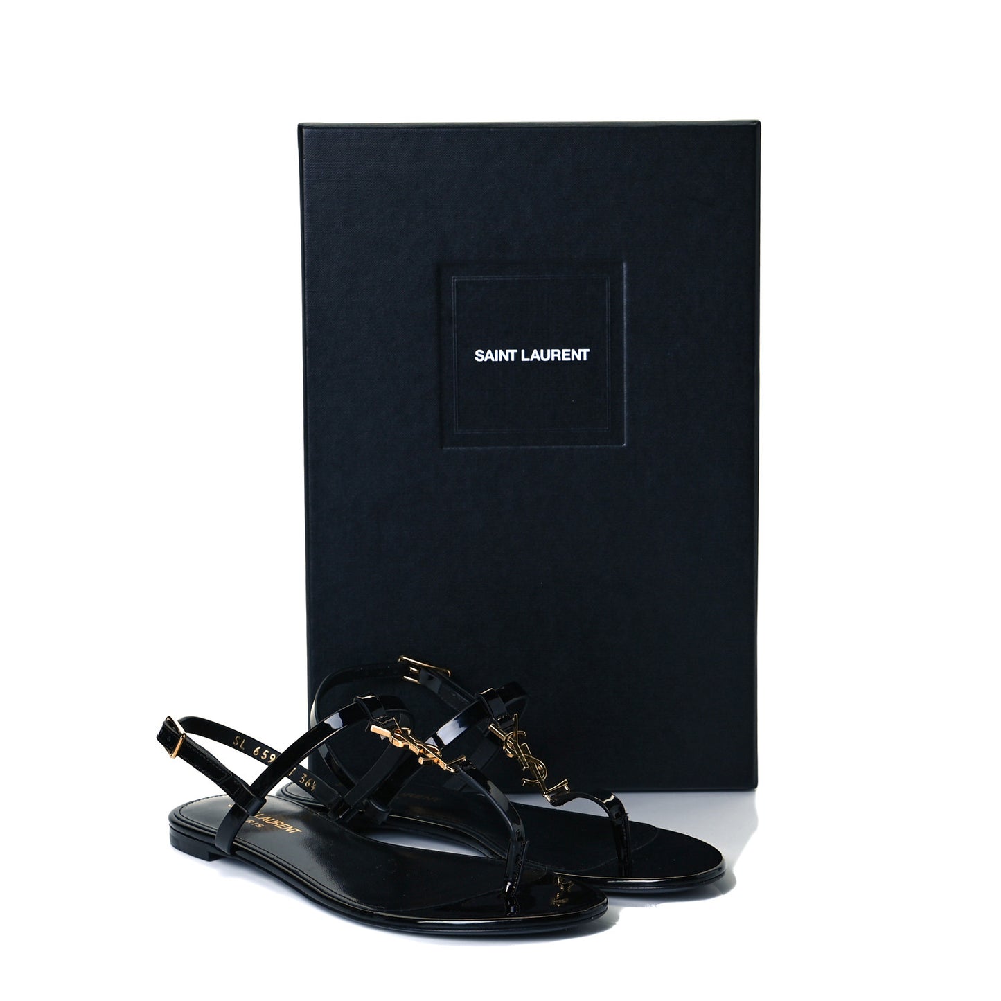 Patent Calfskin Cassandra Monogram Sandals 36.5 Black