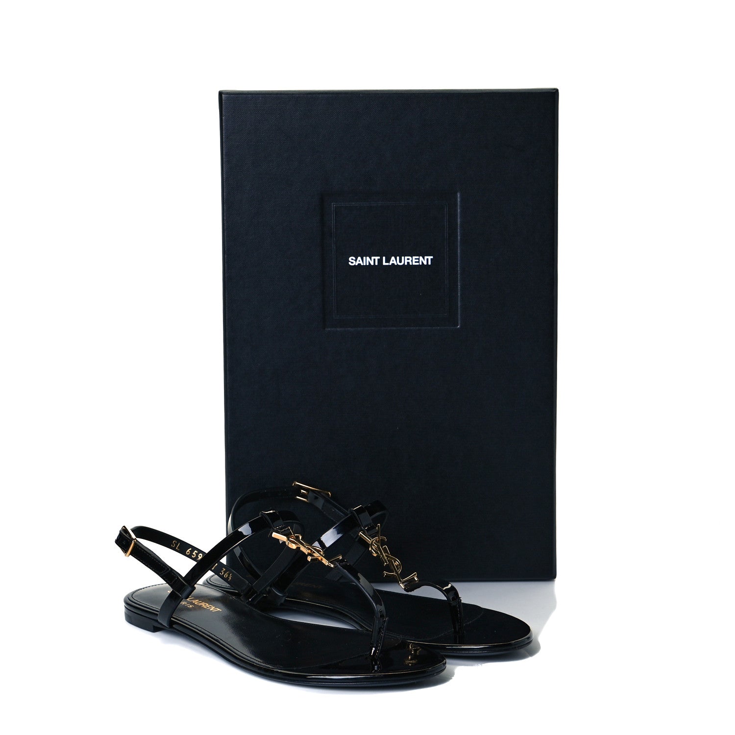 Saint Laurent Patent Calfskin Cassandra Monogram Sandals 36.5 Black 10 of 10