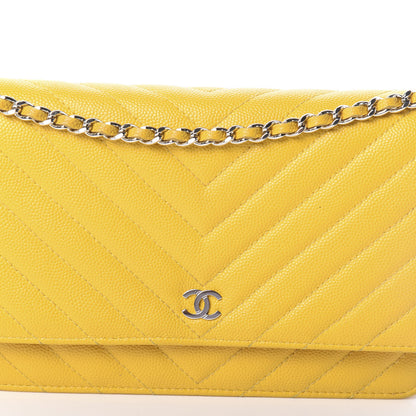 Chanel Caviar Chevron Quilted Wallet On Chain WOC Yellow 9 of 11