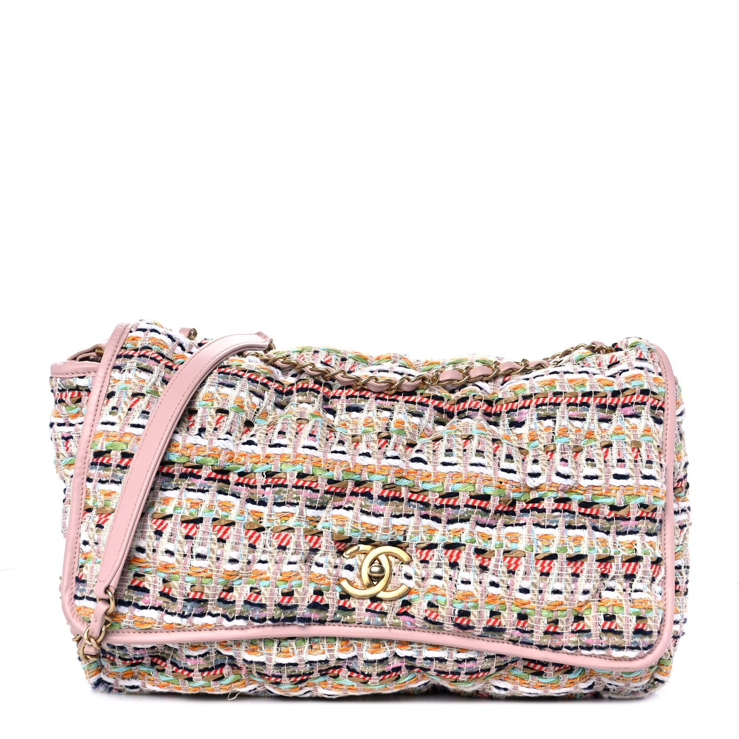 Lambskin Tweed Maxi Flap Pink Multicolor