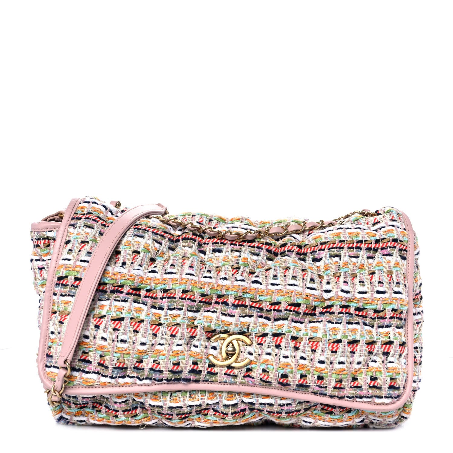 Chanel Lambskin Tweed Maxi Flap Pink Multicolor 1 of 10