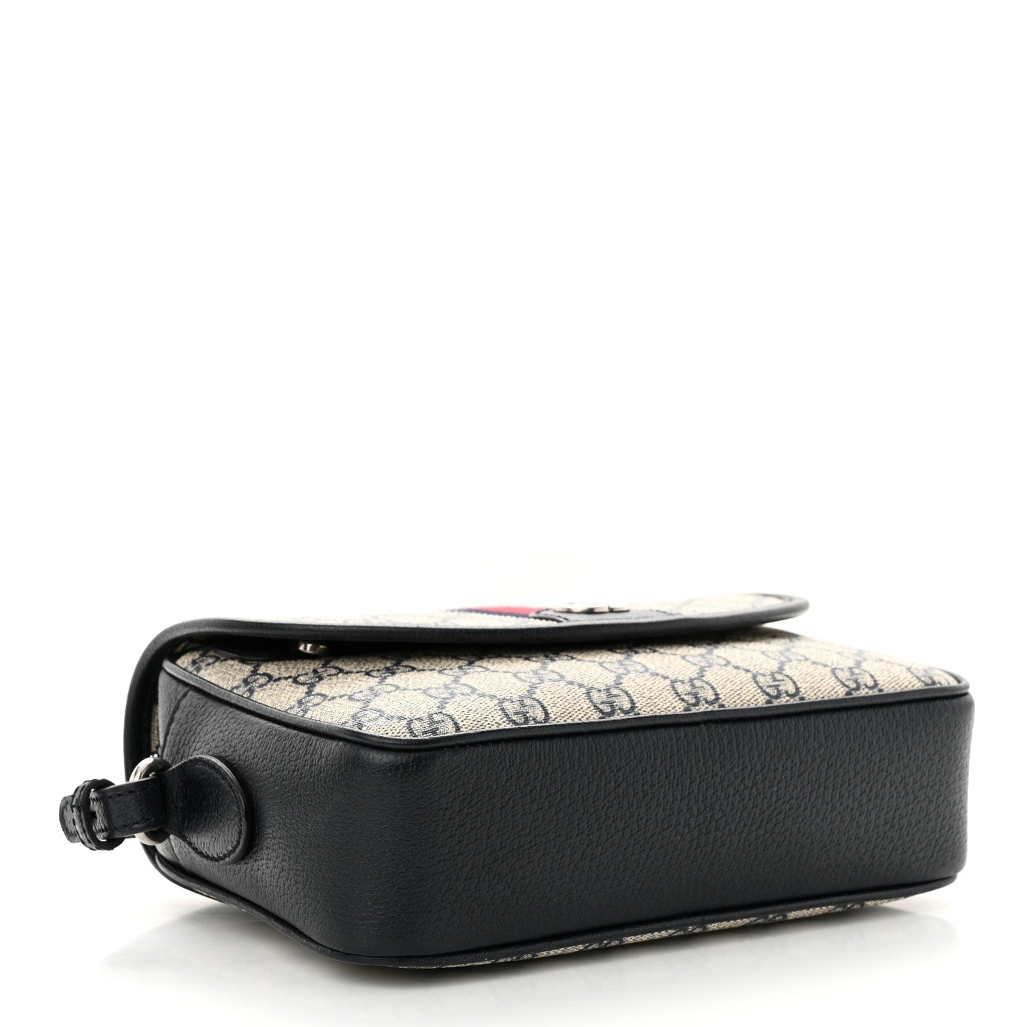 Gucci GG Supreme Monogram Textured Dollar Calfskin Web Studded Mini Ophidia Flap Shoulder Bag Beige Blue 4 of 10