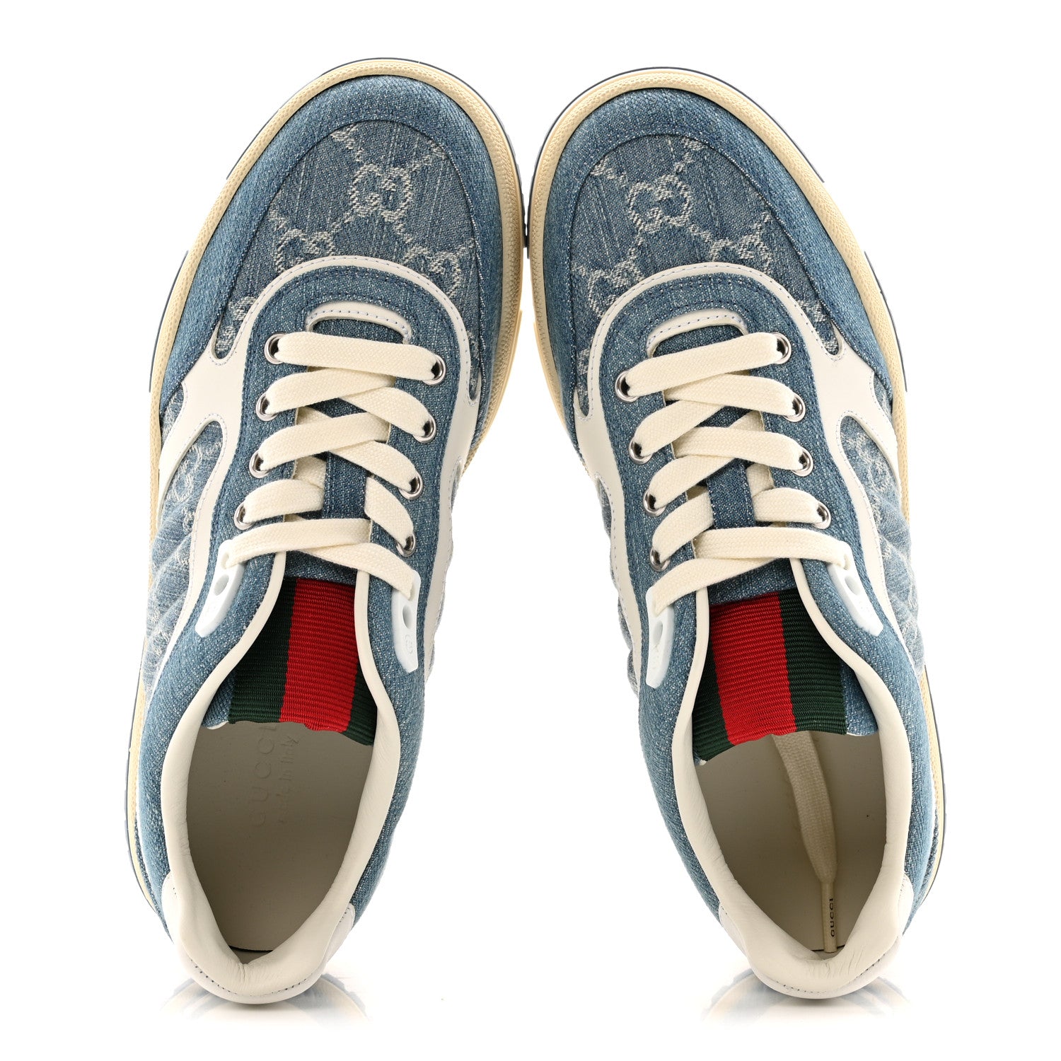 Gucci New Denim Delave GG Monogram Womens Re-Web Sneakers 37.5 Light Blue Royale 2 of 10