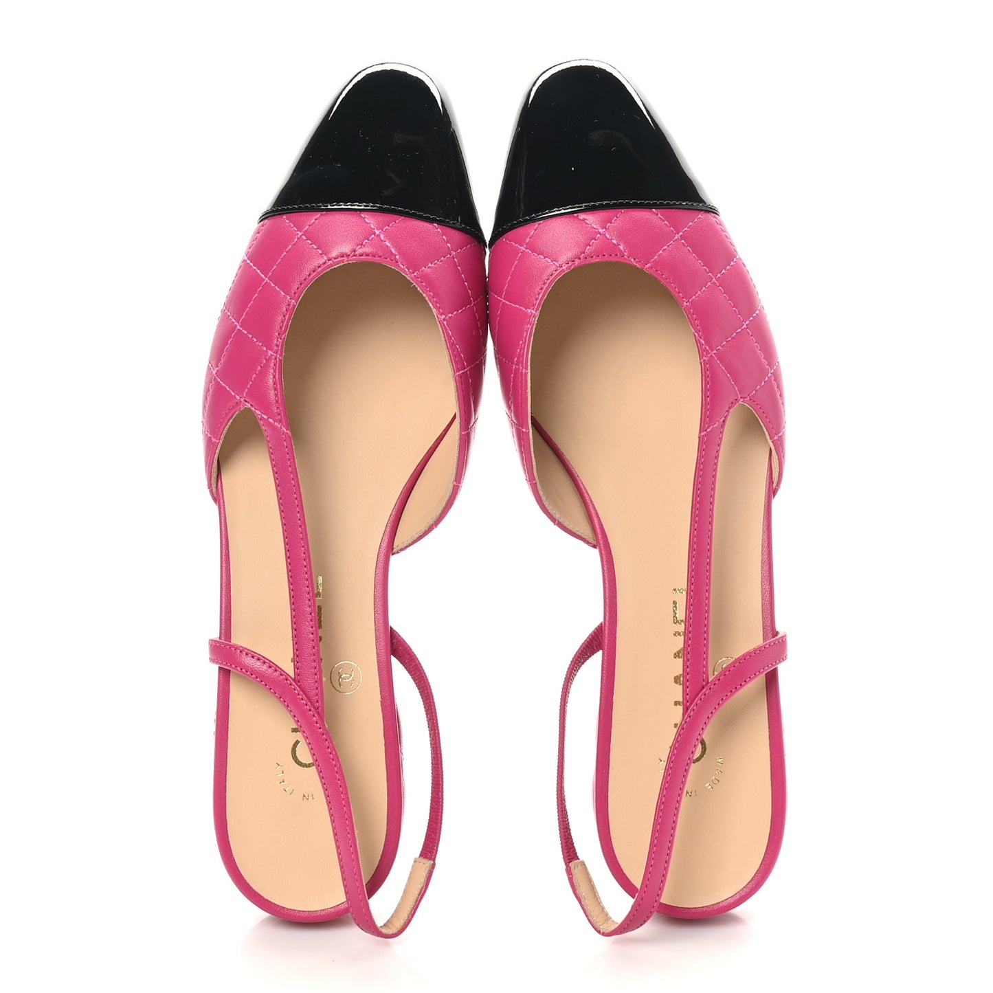 Lambskin Patent Cap Toe CC Slingback Flats 37.5 Pink Black