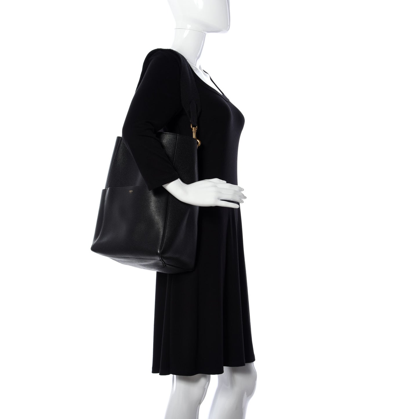 Soft Grained Calfskin Sangle Bucket Bag Black