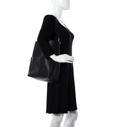 Celine Soft Grained Calfskin Sangle Bucket Bag Black 2 of 10
