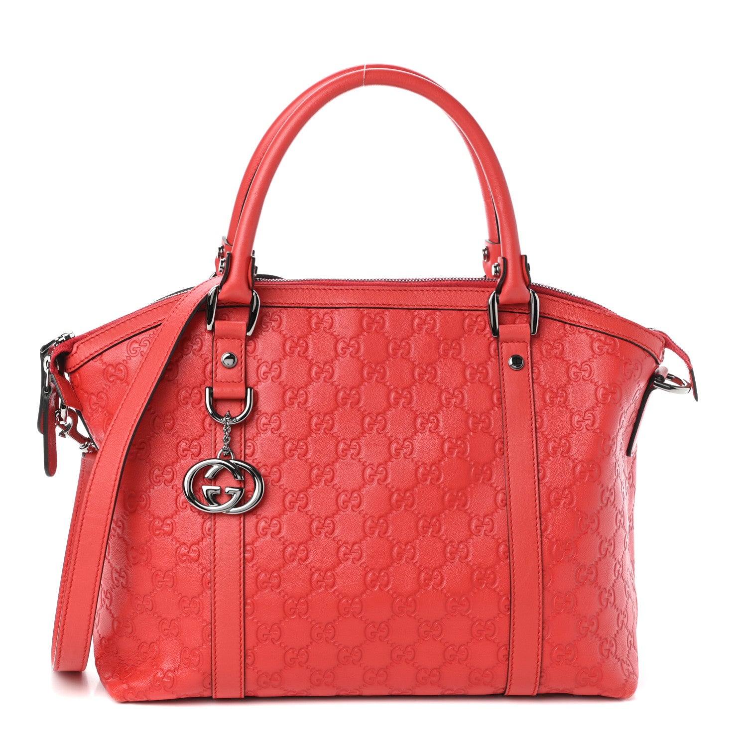 Gucci Guccissima Medium GG Charm Dome Satchel Red 1 of 9