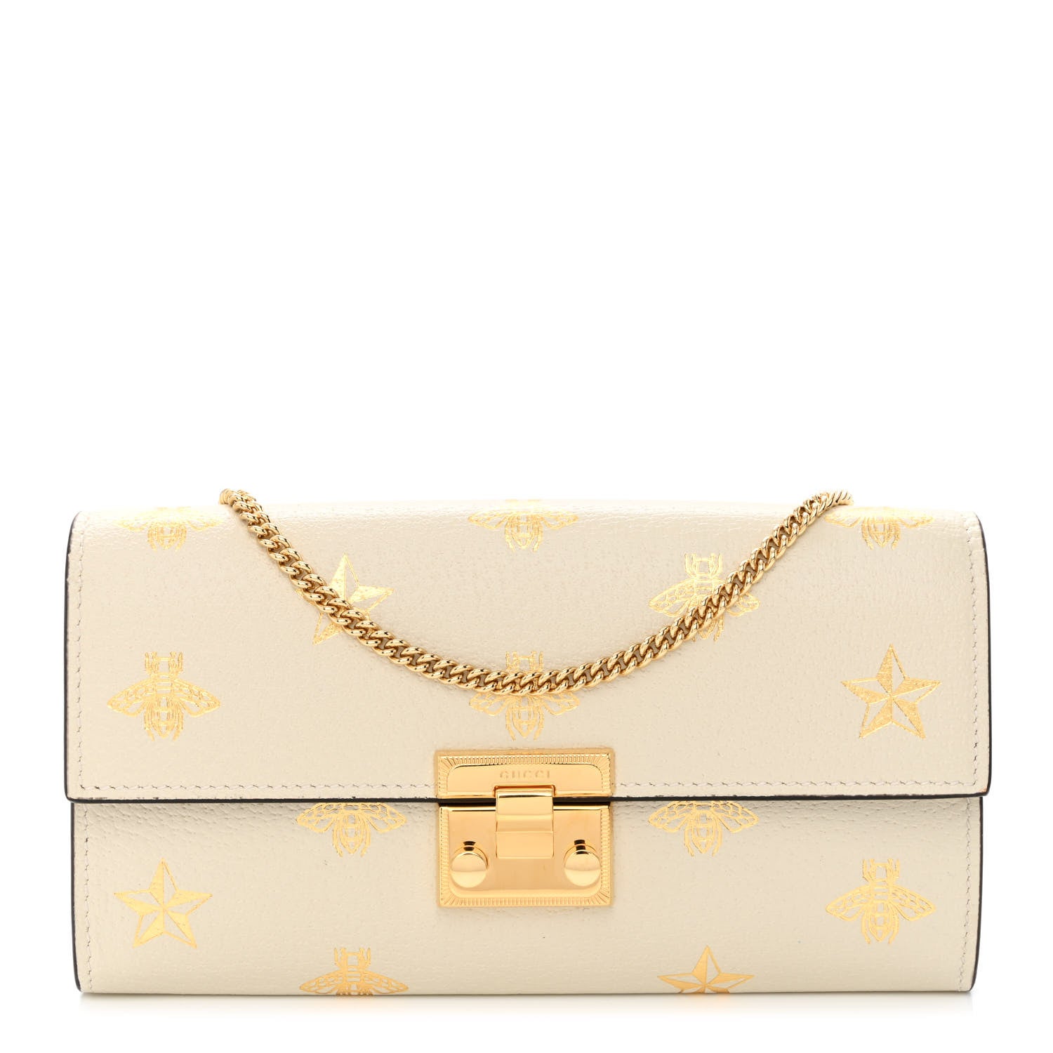 Gucci Grained Calfskin Bee Star Continental Chain Wallet White 1 of 11