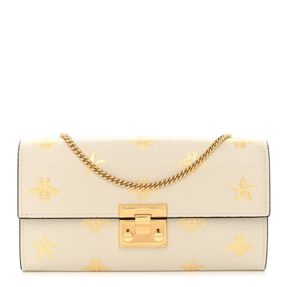 Gucci Grained Calfskin Bee Star Continental Chain Wallet White 1 of 11