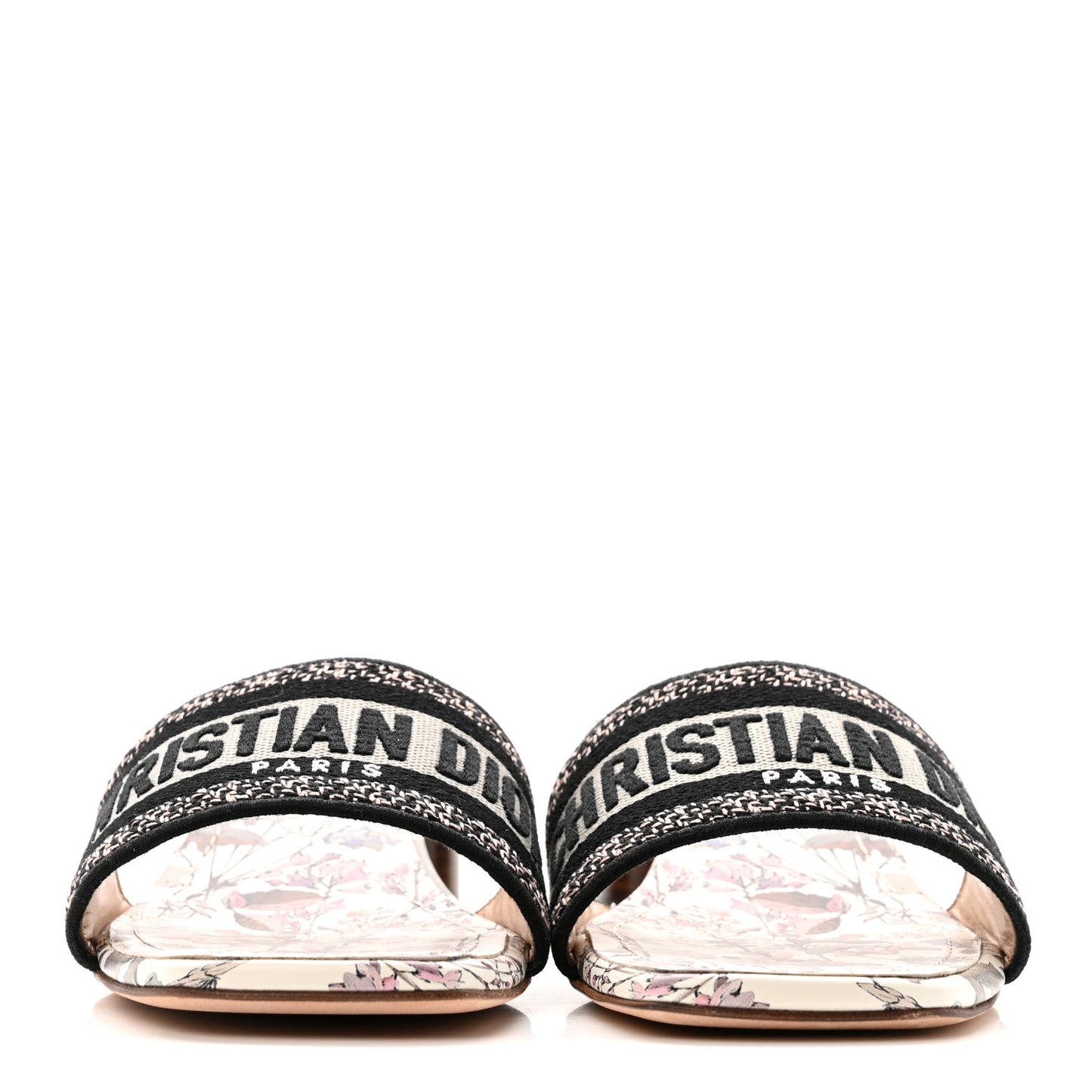 Canvas Embroidered D-Floral Dway 35mm Slide Sandals 39.5 White Multicolor
