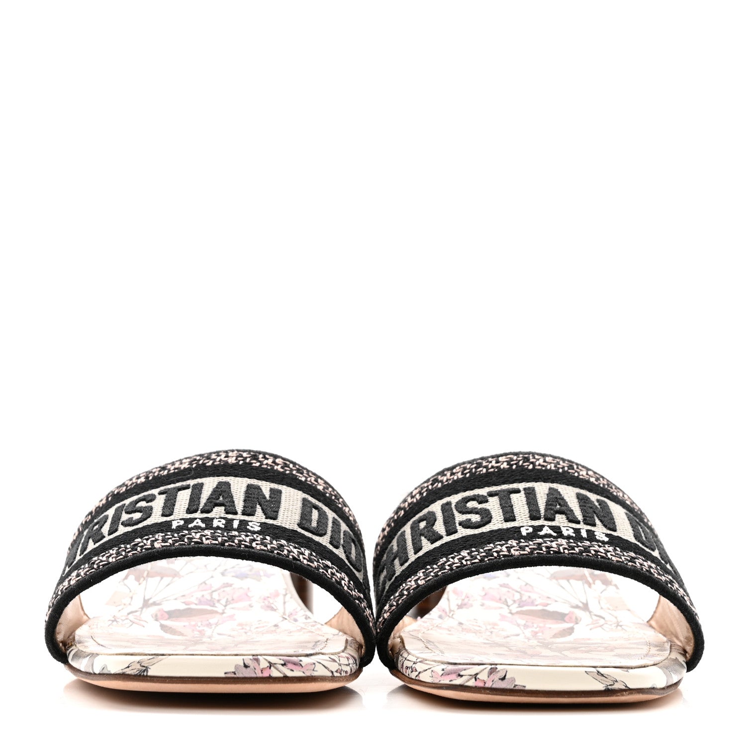 Christian Dior Canvas Embroidered D-Floral Dway 35mm Slide Sandals 39.5 White Multicolor 3 of 10