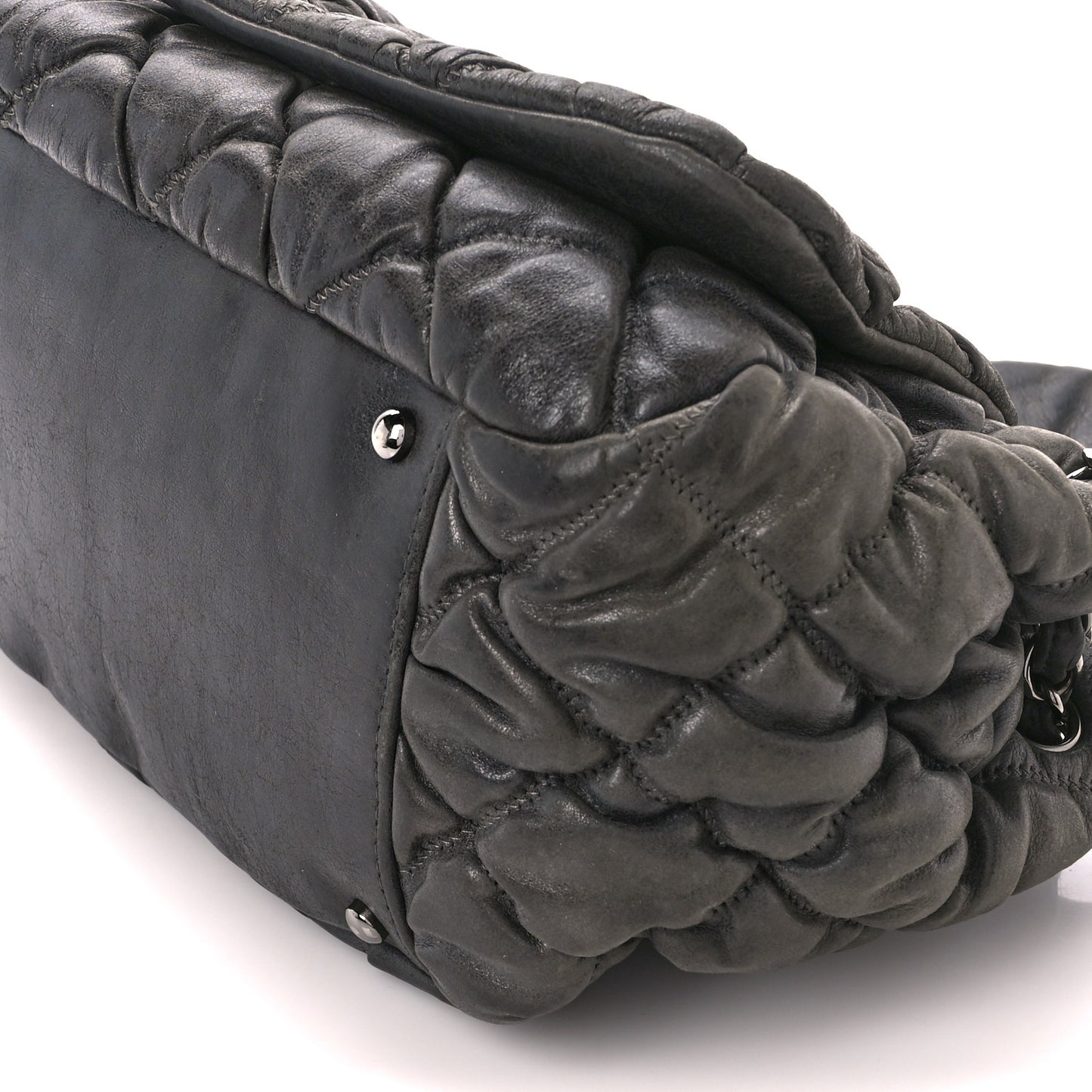 Calfskin Bubble Quilt Accordion Flap Grey