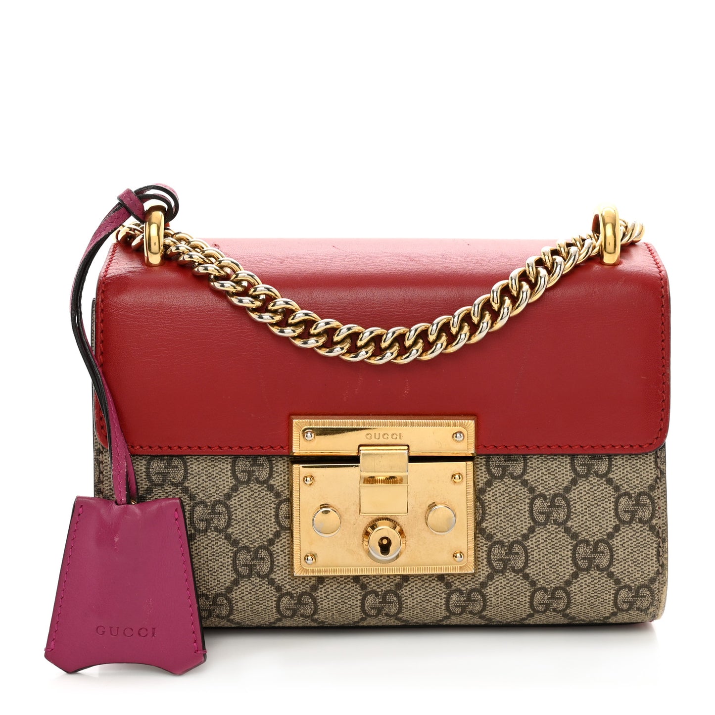 GG Supreme Monogram Calfskin Small Padlock Shoulder Bag Beige Hibiscus Red New Rosette