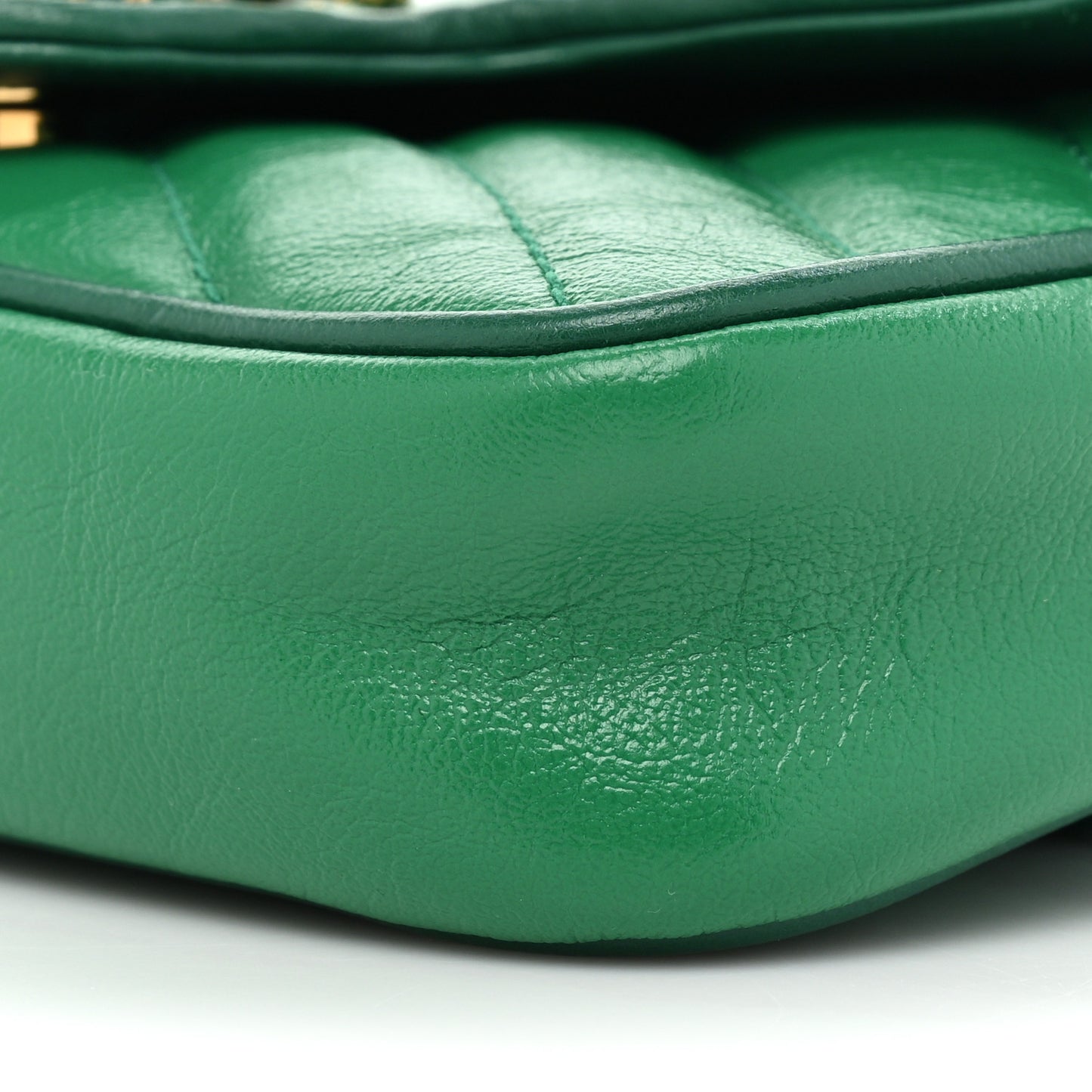 Azalea Calfskin Enamel Matelasse Diagonal Super Mini Torchon GG Marmont Shoulder Bag New Shamarock Emerald