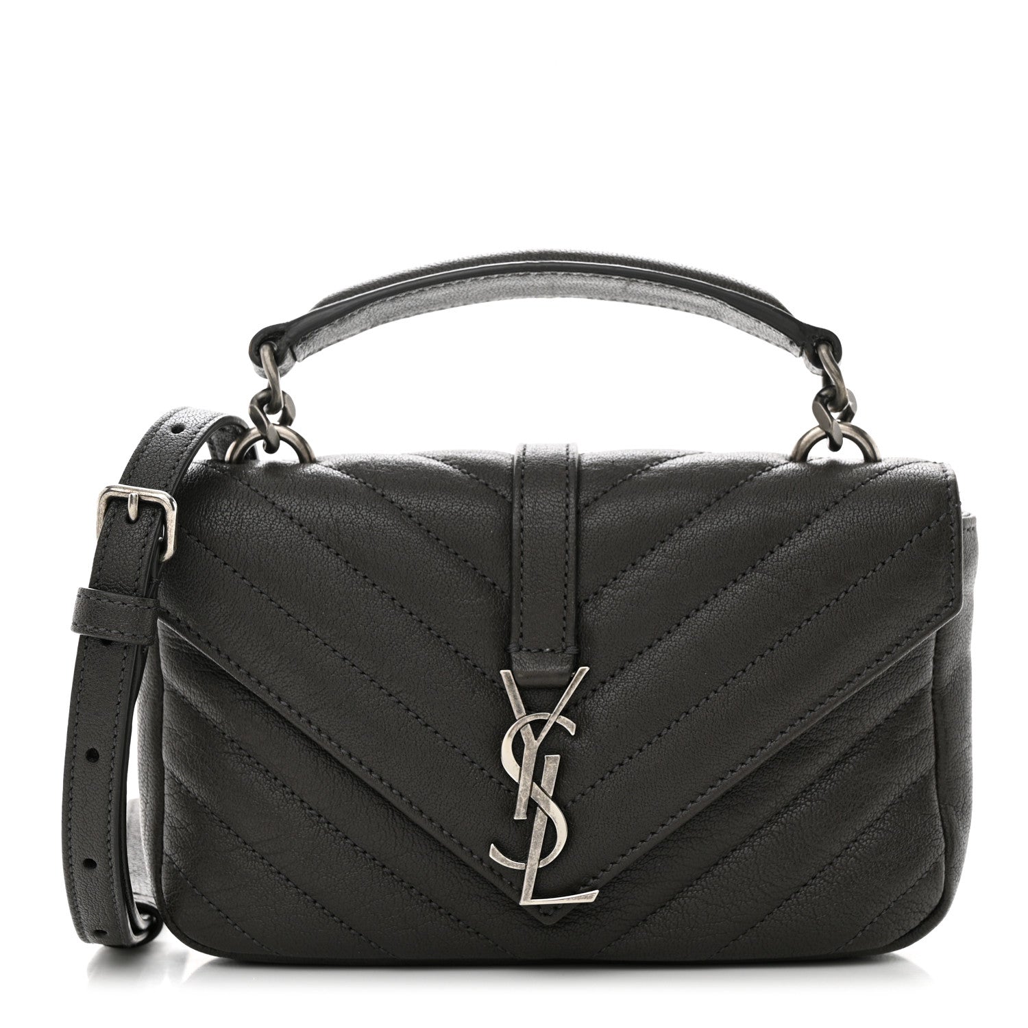 Saint Laurent Sheepskin Matelasse Chevron Monogram College Chain Wallet Coal 1 of 11