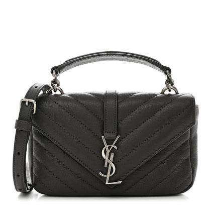 Saint Laurent Sheepskin Matelasse Chevron Monogram College Chain Wallet Coal 1 of 11