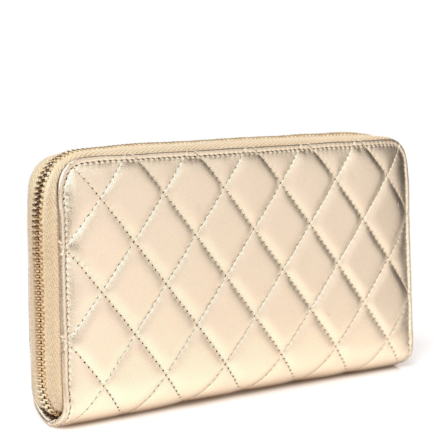 Chanel Metallic Lambskin Quilted Large Gusset Zip Around Wallet Gold 3 of 8