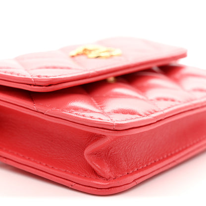 Chanel Shiny Lambskin Quilted Card Holder On Chain Pink 10 of 11