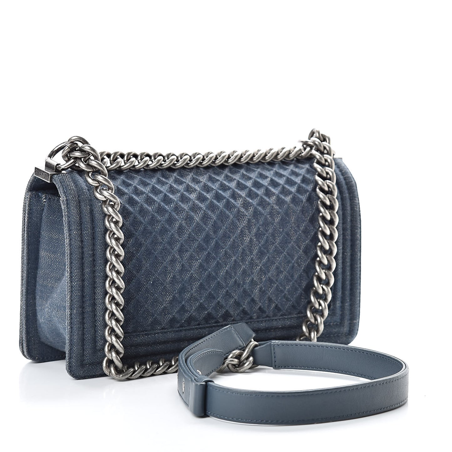 Denim Embossed Medium Boy Flap Blue
