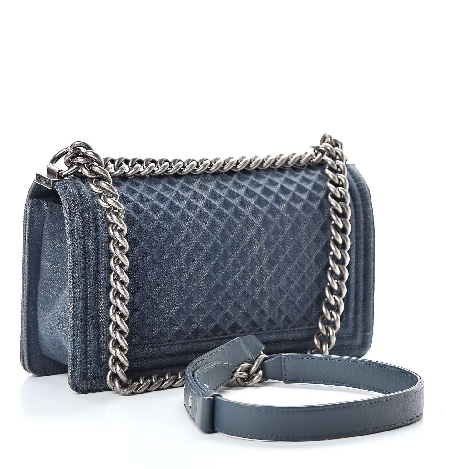 Chanel Denim Embossed Medium Boy Flap Blue 3 of 12