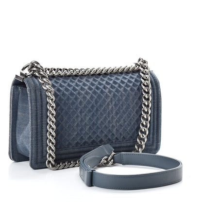 Chanel Denim Embossed Medium Boy Flap Blue 3 of 12