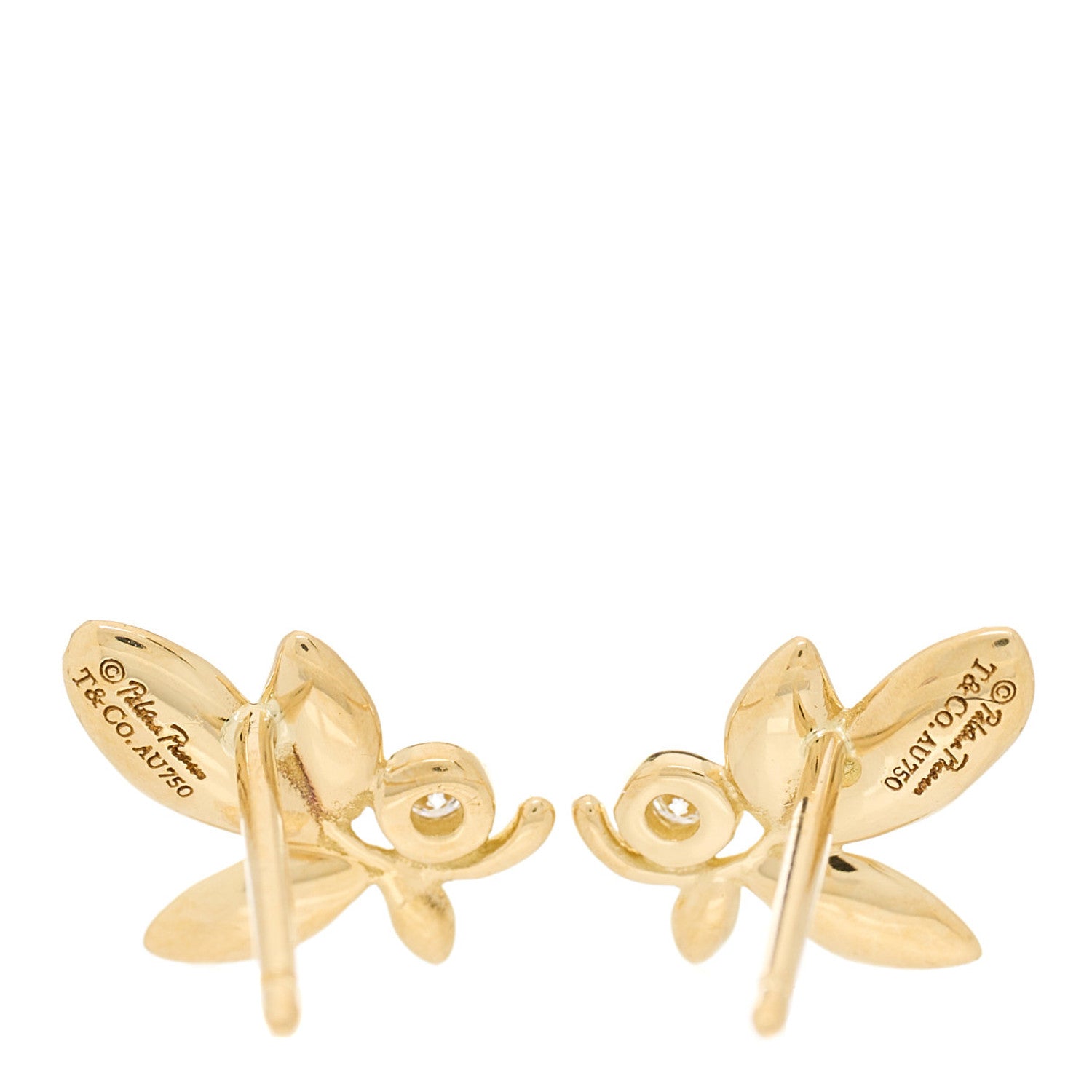 Tiffany 18K Yellow Gold Diamond Paloma Picasso Olive Leaf Earrings 3 of 3