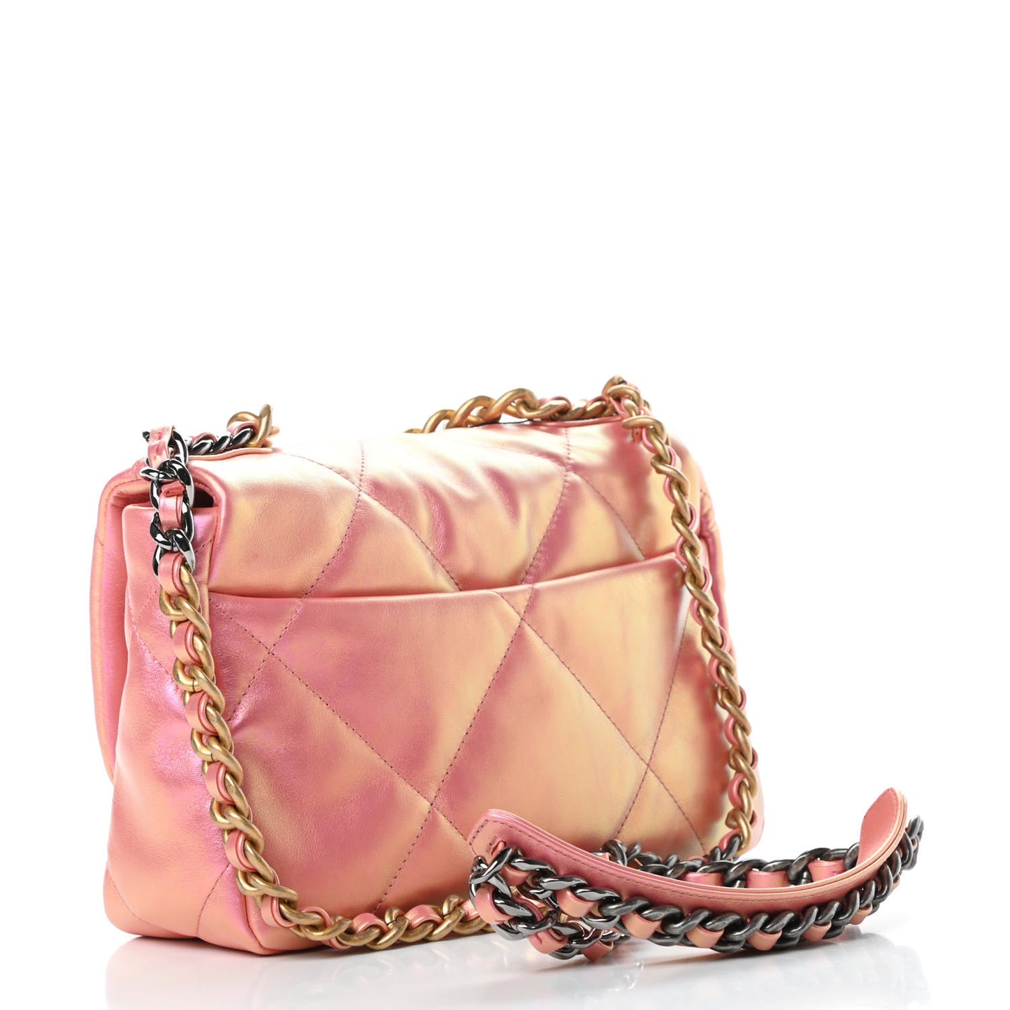 Iridescent Calfskin Quilted Medium 19 Flap Pink