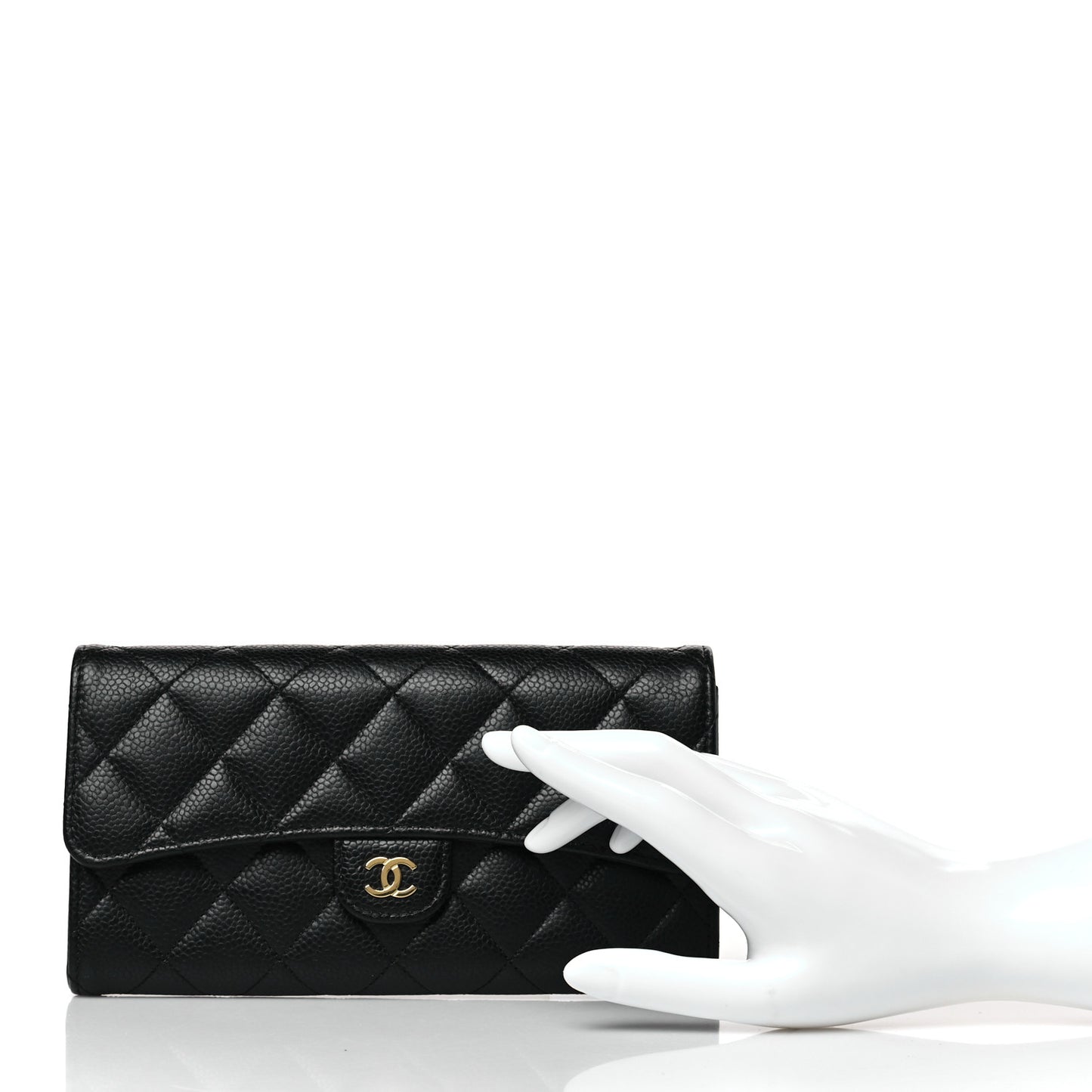 Caviar Quilted Long Flap Wallet Black