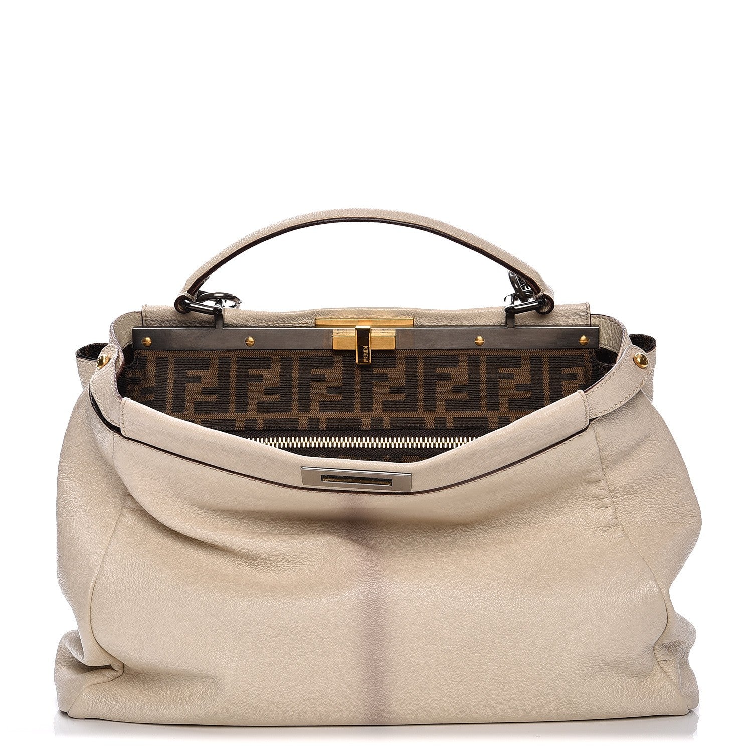 Fendi Goatskin Zucca Large Peekaboo Iconic Satchel Latte Tobacco Moro 1 of 24