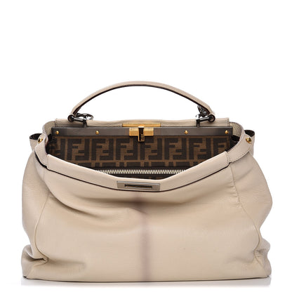 Fendi Goatskin Zucca Large Peekaboo Iconic Satchel Latte Tobacco Moro 1 of 24